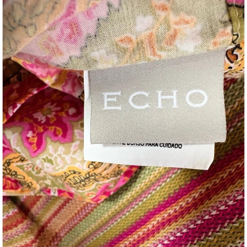 ECHO Pink Paisley Euro Pillow Sham Reversable Striped Colorful Cotton 27